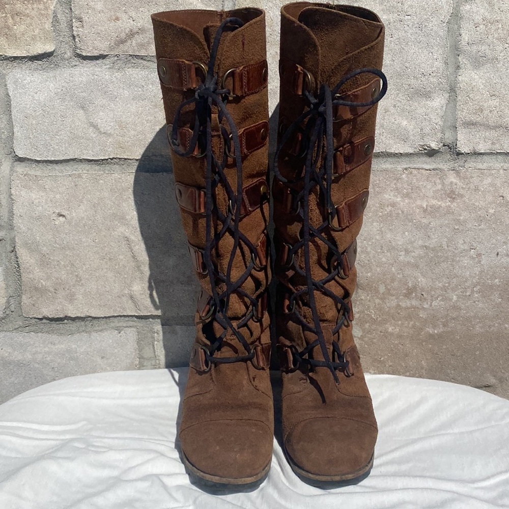 SOREL Joan of Arctic Wedge  Suede & Leather Lace Up Knee High Size 7 - Picture 2 of 13
